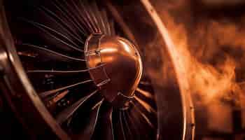 Free photo shiny metallic propeller turning in heat and flame generated by ai