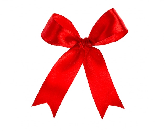 Shiny red ribbon on white background with copy space