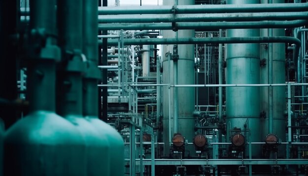 Shiny stainless steel equipment in chemical plant generative AI