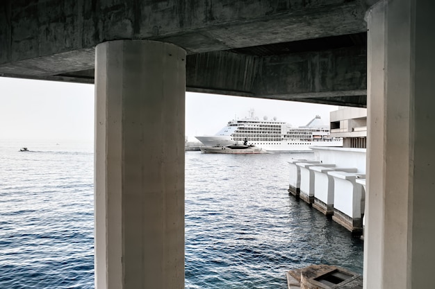 Free photo a ship and a yacht in monaco