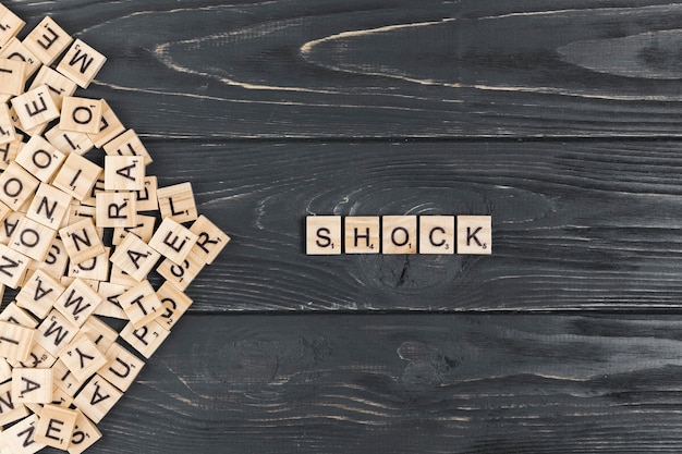 Free photo shock word on wooden background