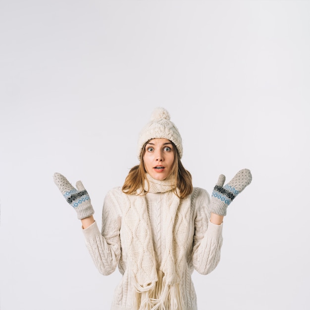 Free photo shocked woman in warm clothes