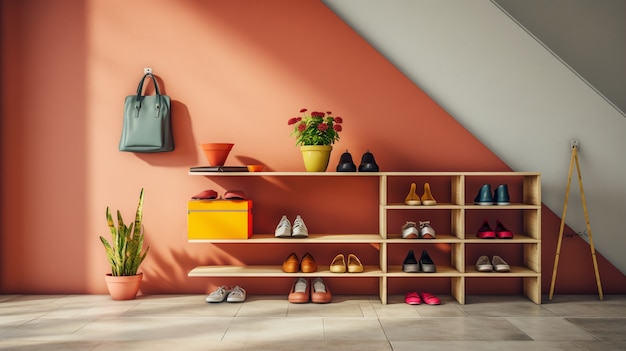 Free photo shoe rack indoors still life