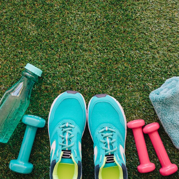 Shoes and dumbbells