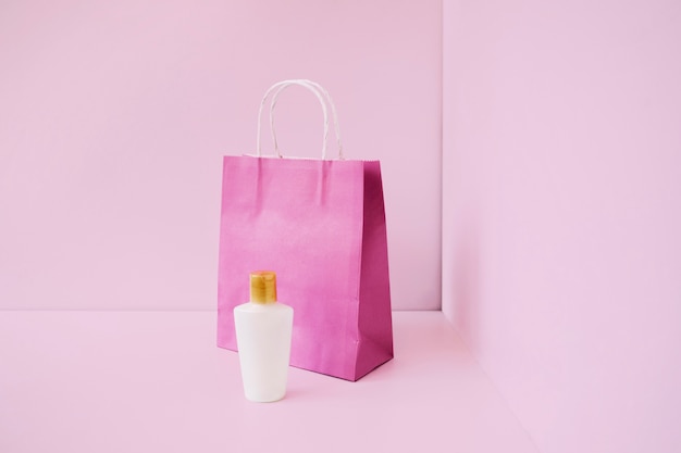 Shopping bag and beauty plastic bottle
