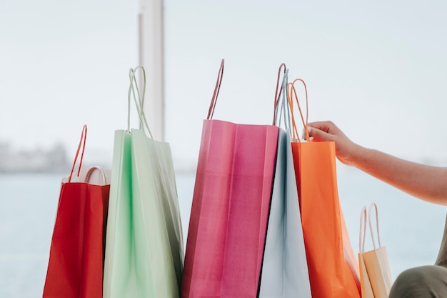 Shopping bags in foreground