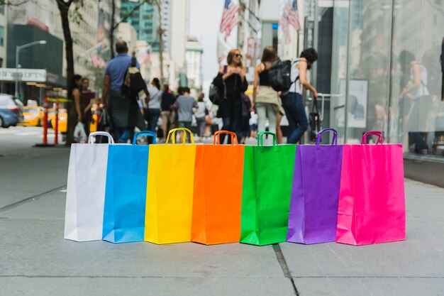 Shopping bags on street