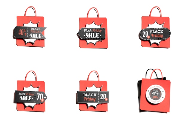 Shopping bags with colorful offer labels