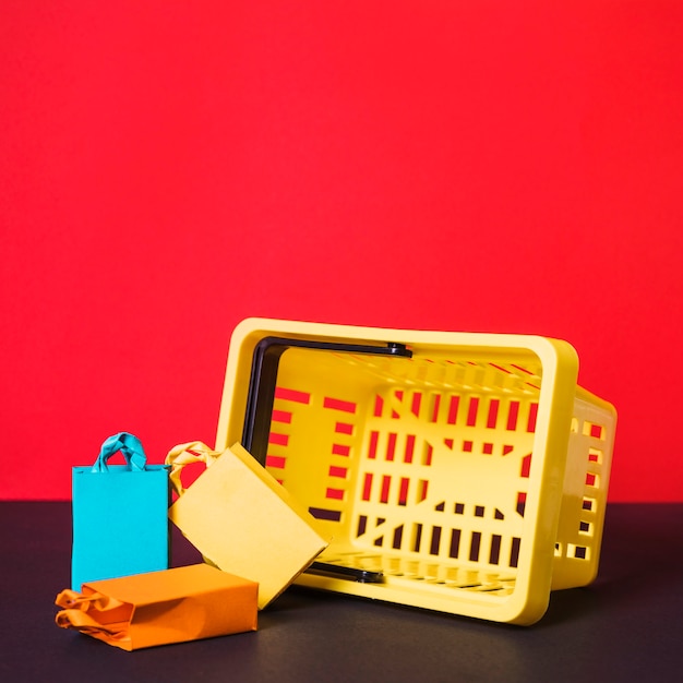 Shopping basket with toy packets