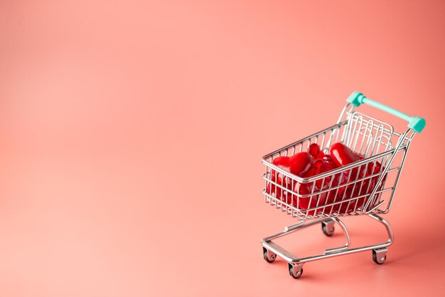 Shopping cart full of hearts