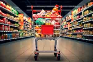 Бесплатное фото Корзина с продуктами в супермаркете