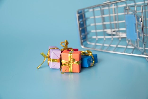 Shopping cart miniature with mini presents