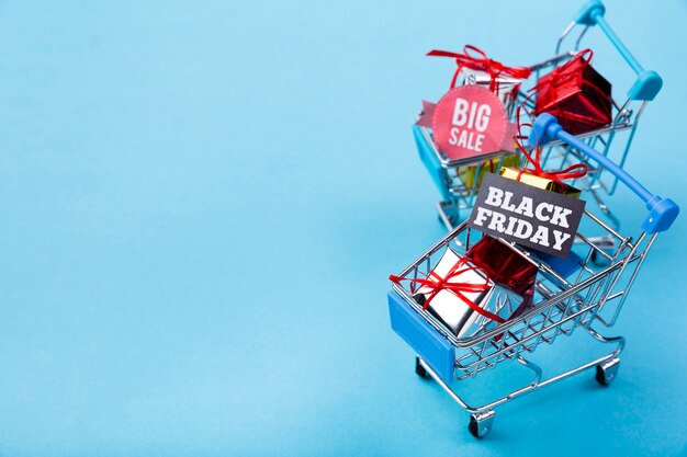 Shopping carts with gifts and tags