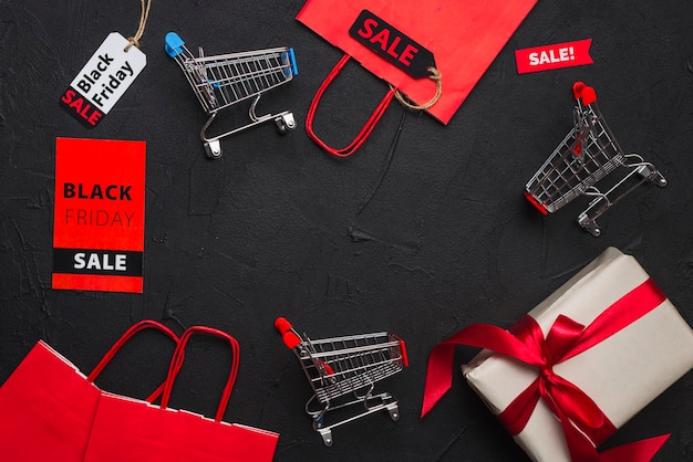 Shopping trolleys, packets, gift and tags