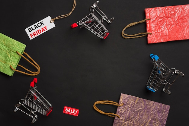 Shopping trolleys, packets and tags