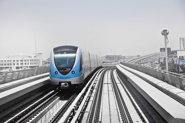 Shot of an electric train in a railway