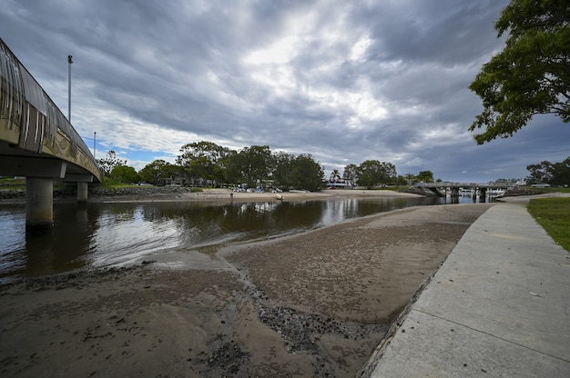 Shot of the Mooloolaba river in the Australian suburbs