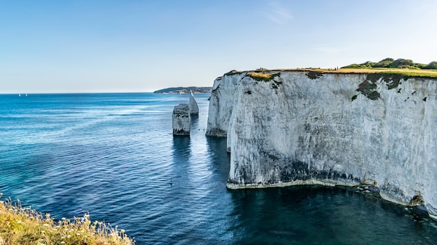 Shot of Old Harry Rocks chalk formations, Handfast Point,  Purbeck