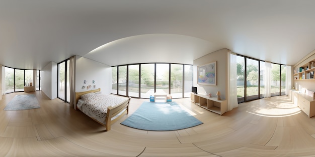 Free photo shot for panoramic composition of bedroom