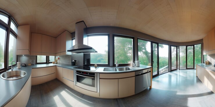 Free Photo shot for panoramic composition of kitchen