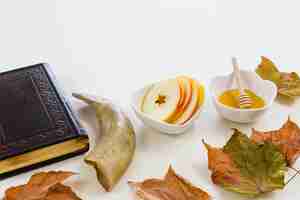 Free photo shot of symbols of the jewish new year  on white background