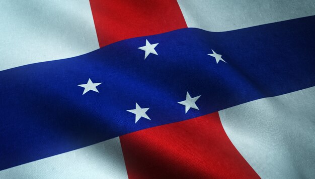 興味深いテクスチャを持つオランダ領アンティル諸島の旗を振っているショット