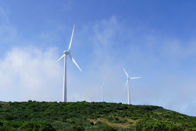Shot of wind turbines on the mountains