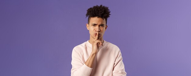 Show some respect portrait of angry and annoyed displeased young hispanic man telling to keep quiet