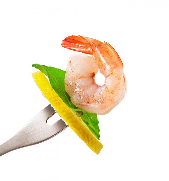 shrimp on fork isolated on white