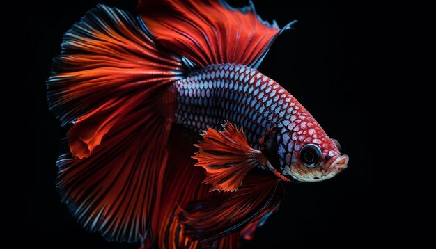Siamese fighting fish flaunts fiery beauty in aquarium generated by AI