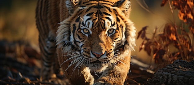 Free photo siberian tiger running in the forest wildlife scene from nature