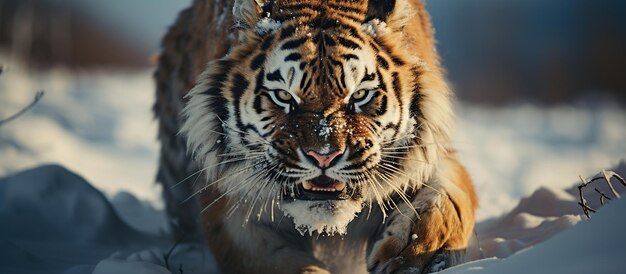 Сибирский тигр в снегу Panthera tigris altaica