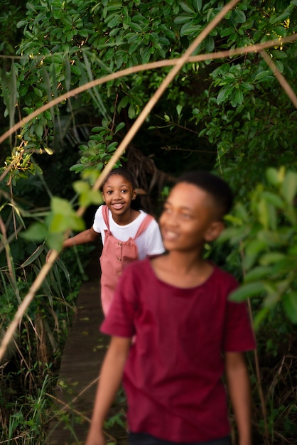 Siblings having fun together