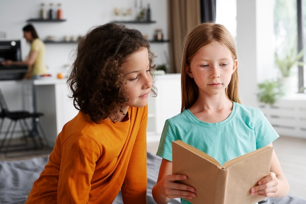 Siblings spending time together at home