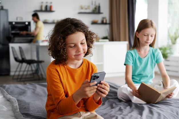 Siblings spending time together at home