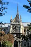 Free photo side entrance and distinctive rose windows of the famous notre dame cathedral in paris