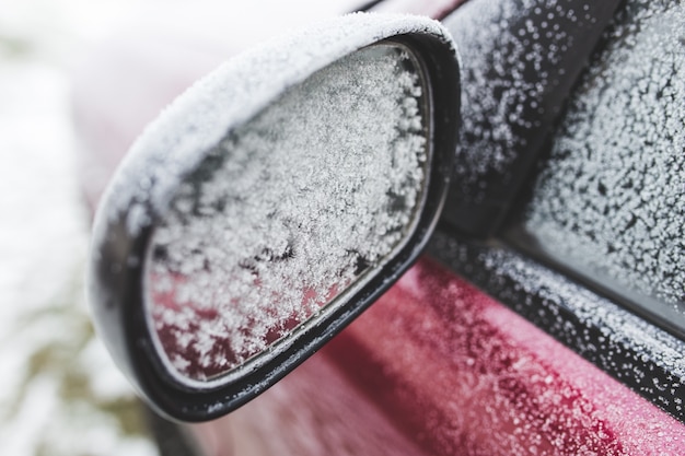 Free photo side mirror with snowflakes