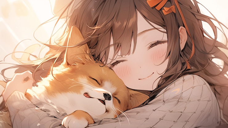 Free Photo side view anime girl hugging cat
