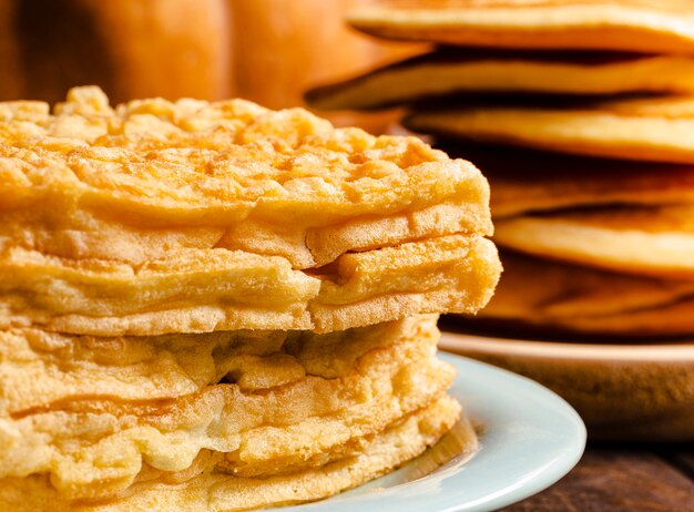 Side view arrangement with waffles in foreground