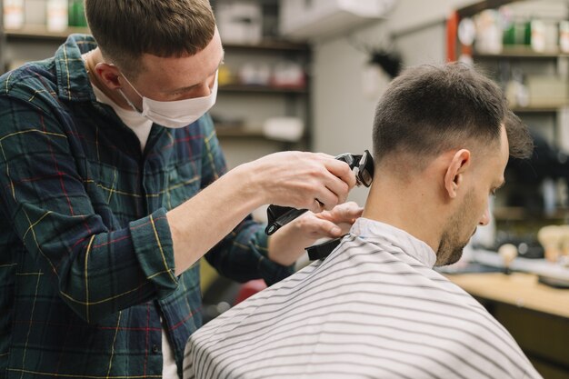 Side view of barber shop concept