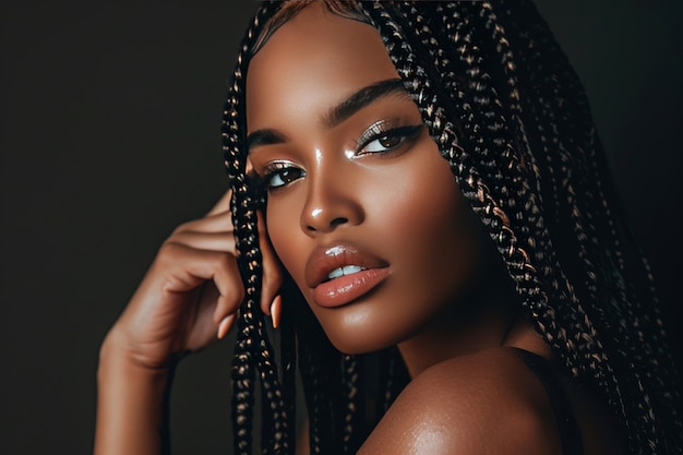 Free photo side view beautiful woman with braids