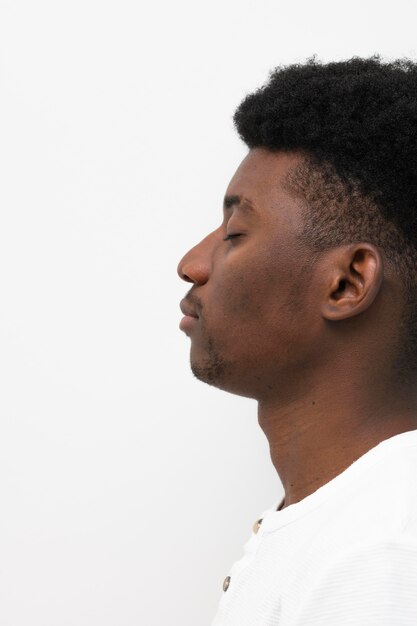 Side view of black man with copy space