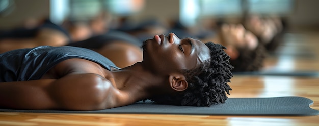 Side view black men practising yoga