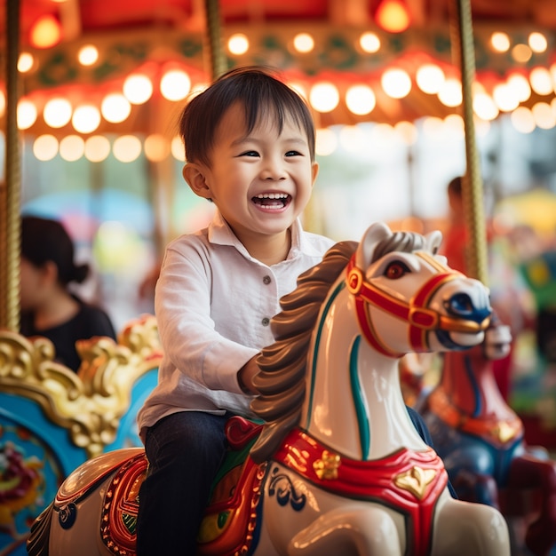 Side view boy at amusement park