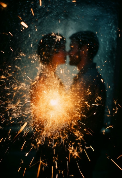 Free photo side view couple celebrating new year