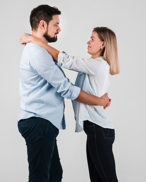 Side view of couple embraced for valentines