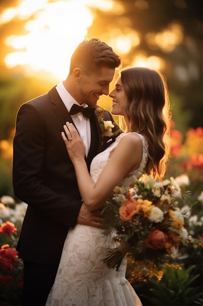 Foto gratuita coppia vista laterale che si sposa