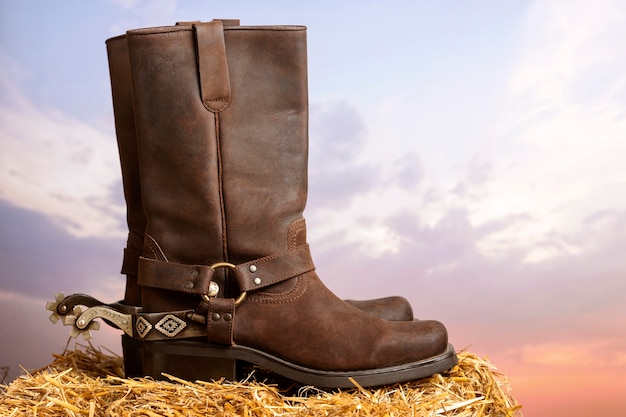 Side view cowboy boots outdoors