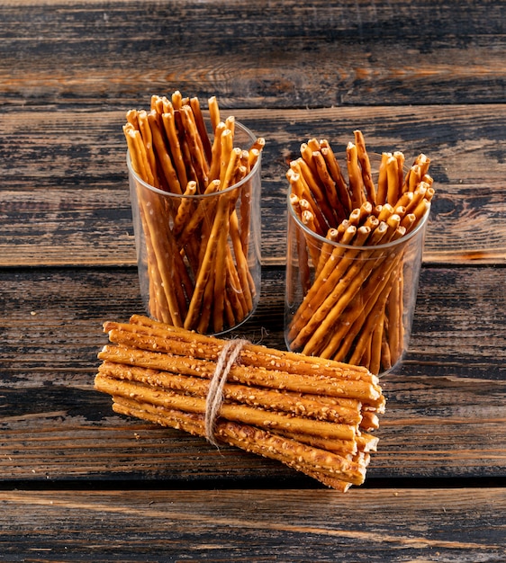 Side view crackers on brown wooden