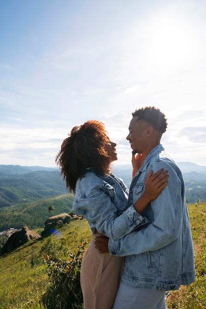 Side view cute couple outdoors